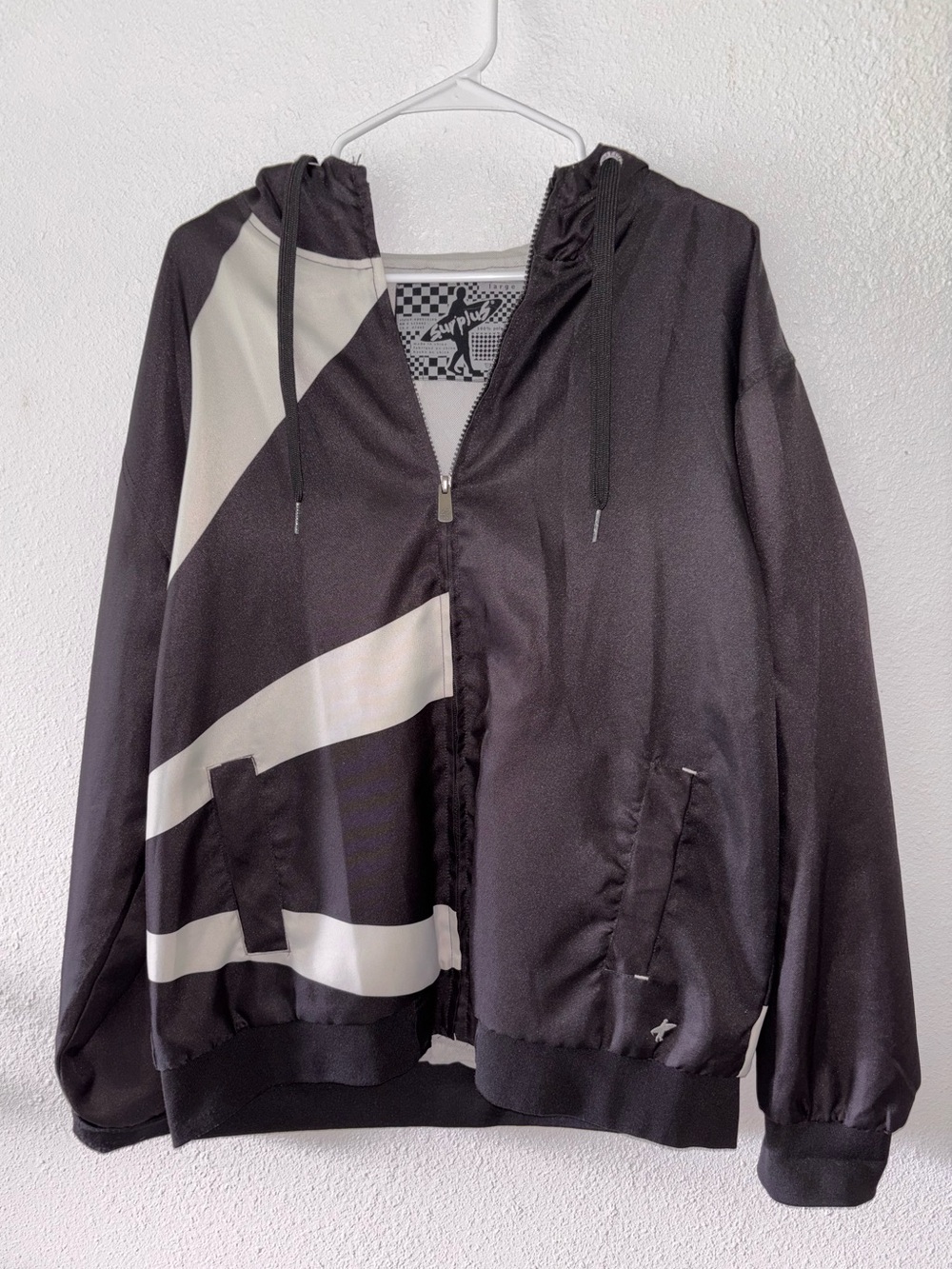 Surplus Japanese Brand Black & White Hooded Zip Jacket size Large